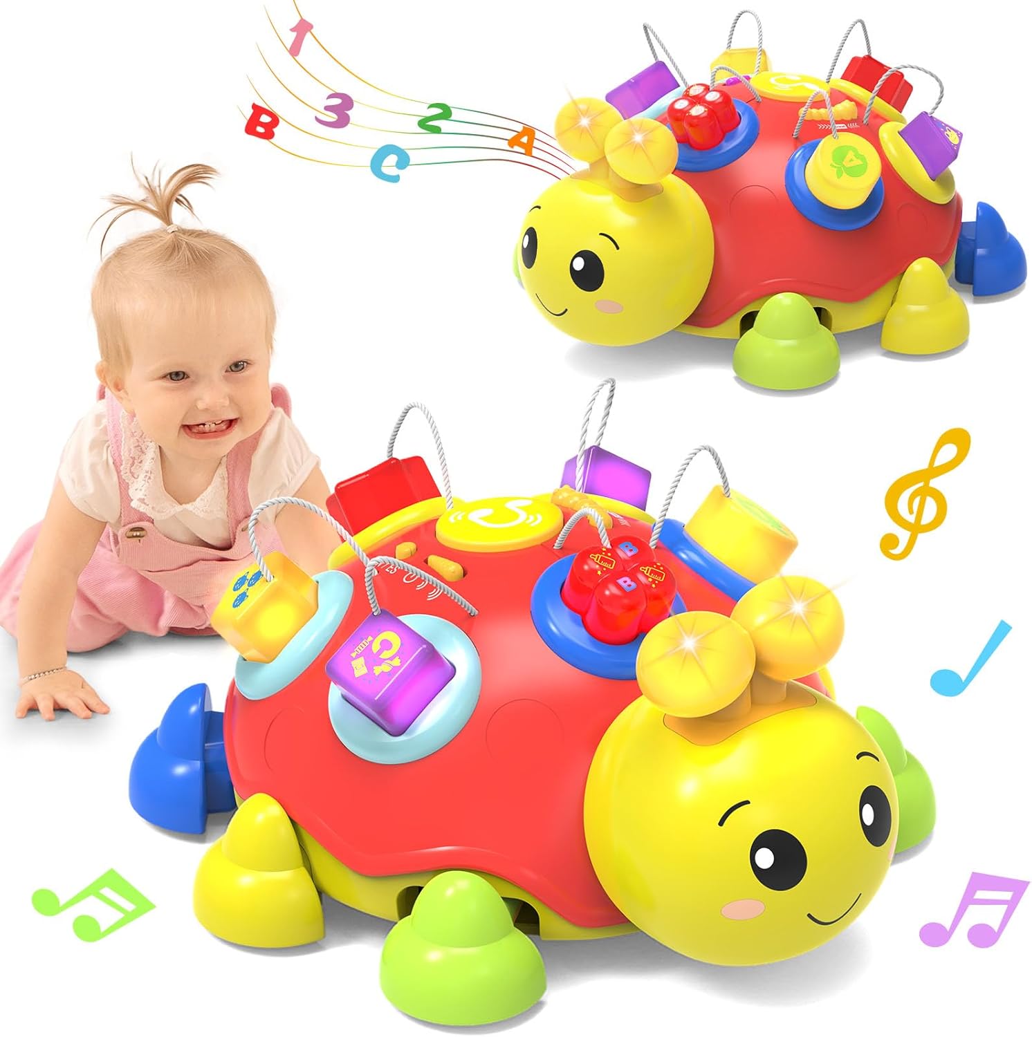 Baby Gift Set for 0-6-12+ Months (1 * Baby Musical Ladybug Toys & 1 * Musical Plush Dinosaur Toy)