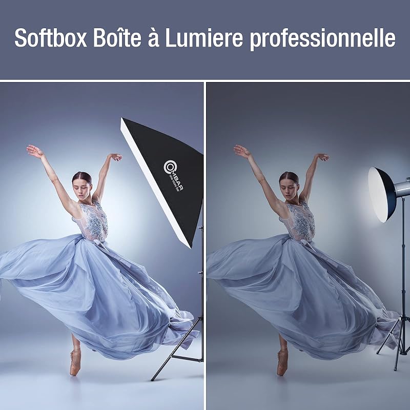 OMBAR 50x70 cm Softbox Szett Fotóstúdióhoz - 135W 5500K Nappali Fényű E27 Lámpával és Hordtáskával - Professzionális Portré és Videó Fotózás