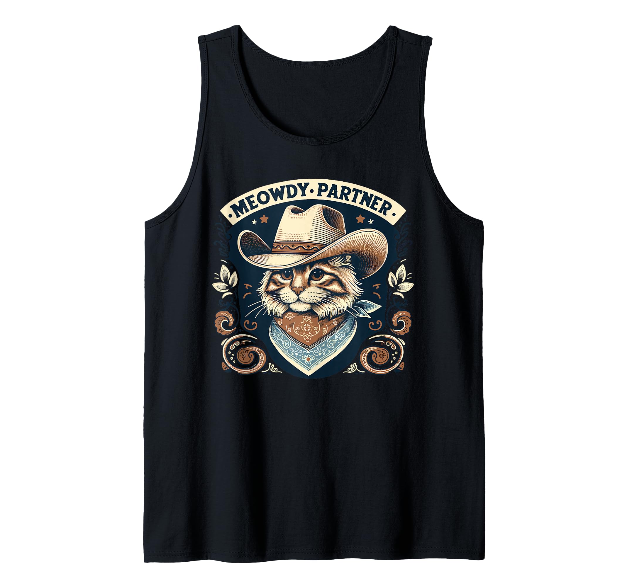Meowdy Partner Cat Cowboy Hat Howdy Funny Country Western Tank Top
