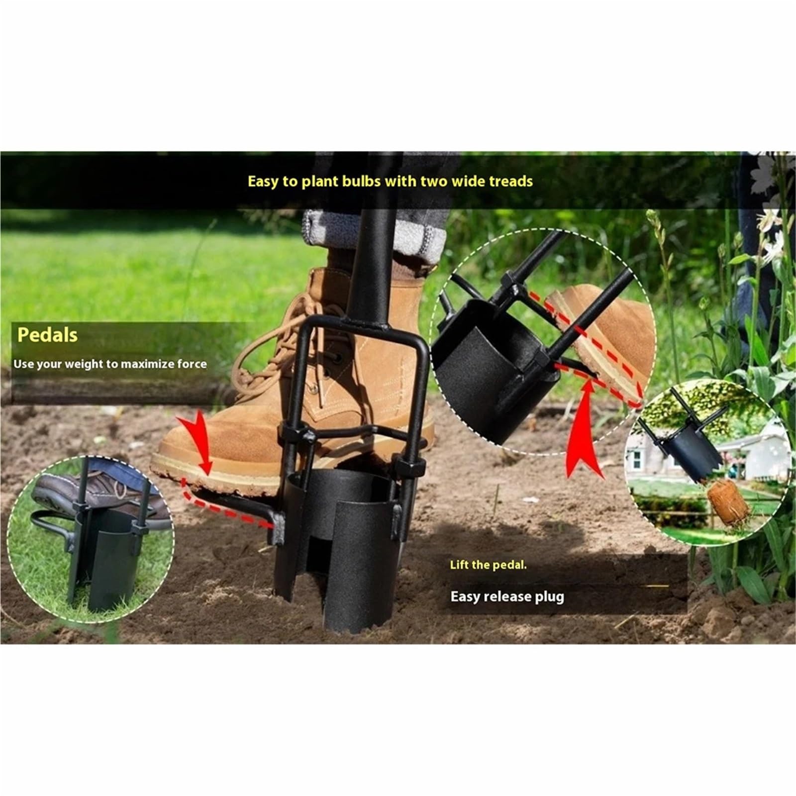 Strumenti for piantare Piantatrice di bulbi for trapiantatrice da giardino di dimensioni compatte in acciaio al carbonio for giardinaggio su prato