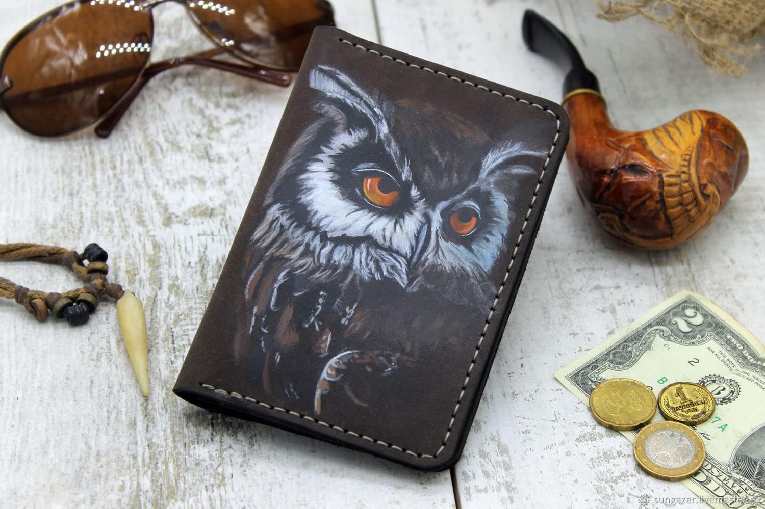 3D Genuine Leather Travel Passport Cover, Passport Holder, Passport Case, Hand-Carved, Hand-Painted, Leather Carving, Custom Passport Case, Personalized, Eagle Owl