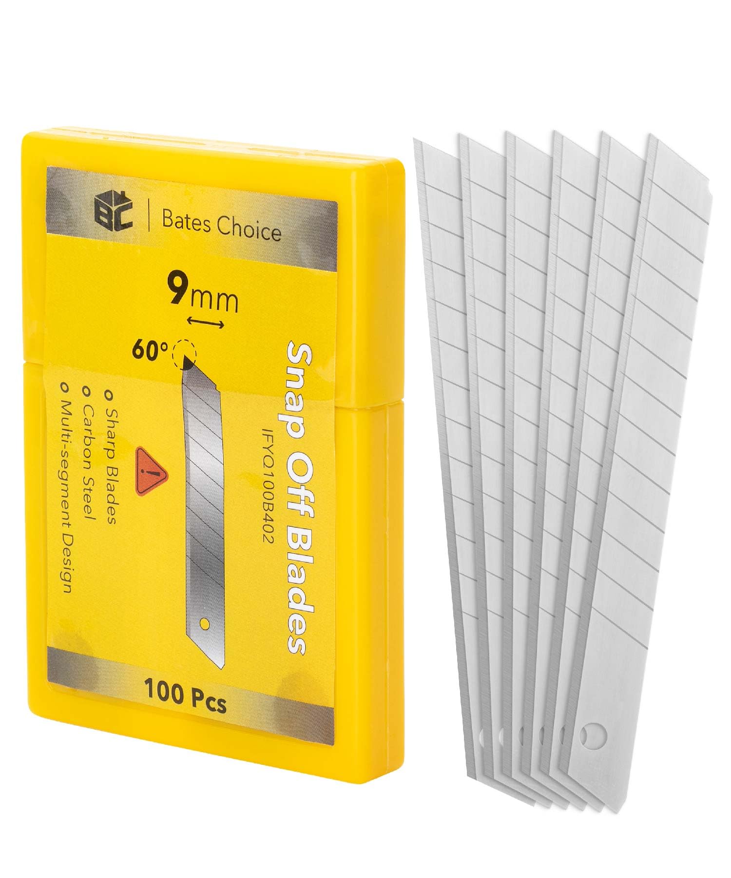 Bates- Snap Off Blades, 100 pcs, 9mm, 60 Degree, Carbon Steel Razor Blades, Razor Blade Retractable, Box Cutter Blades for Box Cutter, Snap Blade Utility Knife, Box Cutter Blades Refills
