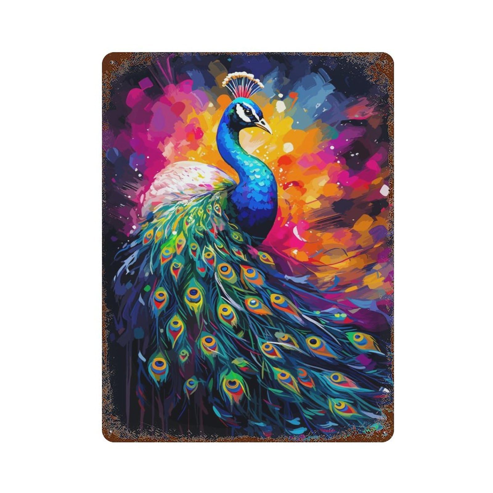 Garage Style Peacock Bird Painting Weathered Tin Sign 15.7"x11.8", Classic Wall Plaque for Bar And Workshop