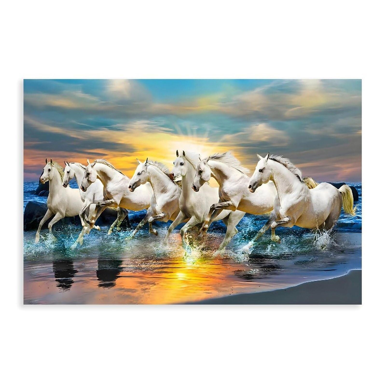 SSOPTMCB Lucky Horse Herd Poster - Seven Galloping Wild Horses Wall-Art for Home, Office, Gym Wall Decor(Unframed,16x24inch(40x60cm))