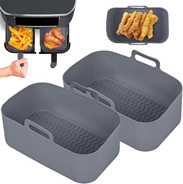 Vertvie 1/2pcs Silicone Pot for Ninjas Dual Air Fryer Reusable Air Fryer Liners Air Fryer Accessories Replacement Silicone Baking Tray Greaseproof Airfryer Basket Rack Accessories