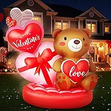 Mepase 4.9ft Valentine's Day Inflatable Outdoor Decoration, Bear with Love Sweet Heart Romantic Cute Valentines Gift Blow up Yard Decoration for Party Anniversary Wedding Propose Garden Lawn