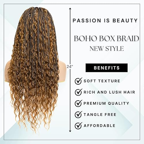 Miniatura 10 de PIB - Peluca trenzada de encaje completo individual de 24 pulgadas, peluca trenzada de caja bohemia con raya cuadrada, pelucas trenzadas sin nudos