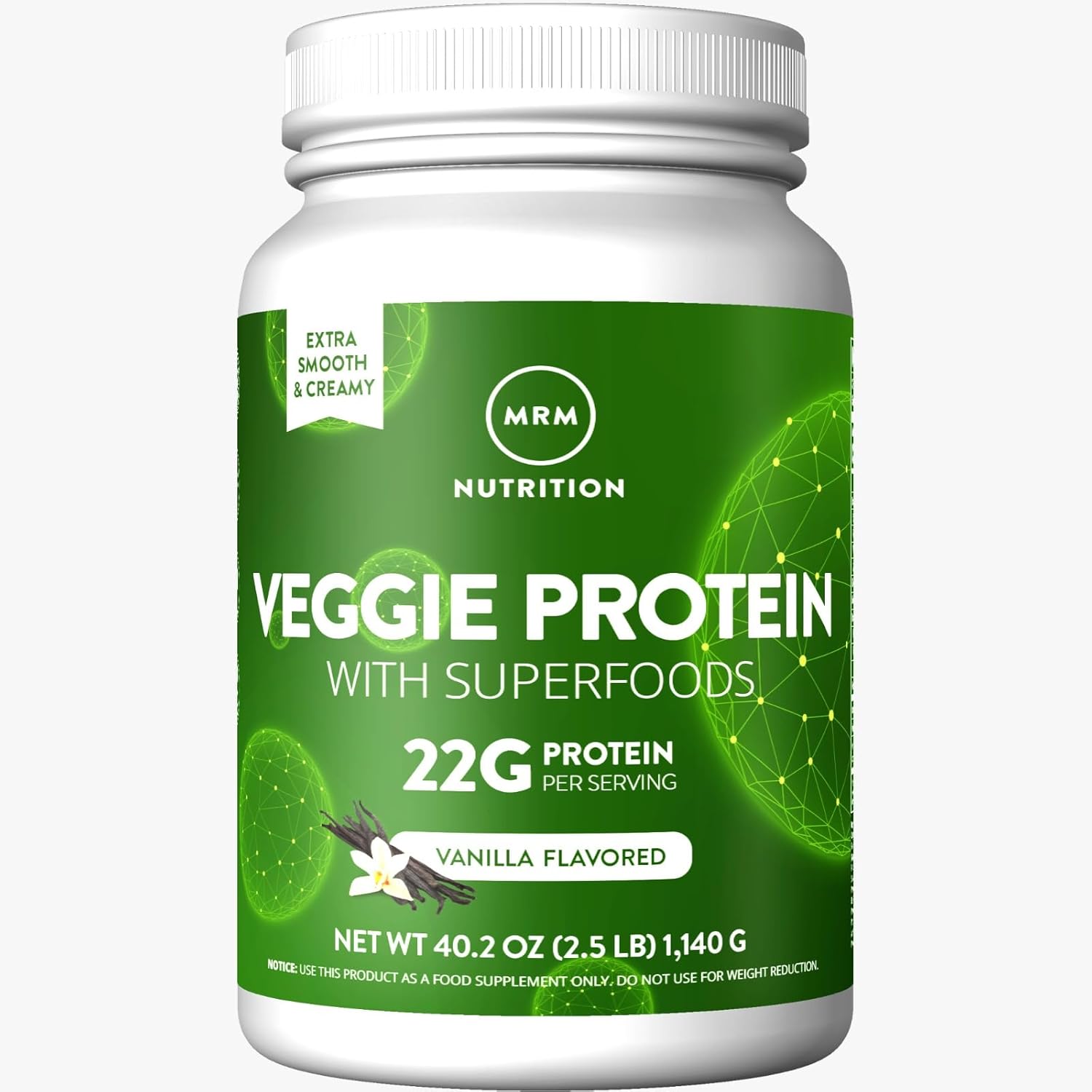 MRM – Veggie Protein Powder, Protein Supply for Vegans, Gluten-Free & Preservative-Free, Non-GMO Verified – Vanilla – 2.5 lbs