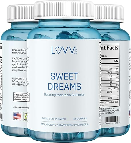 LUVV LABS Suplemento gomoso de melatonina con passiflora y vitamina B6, sabor a maracuyá, suplementos para dormir de melatonina, suministro para 30