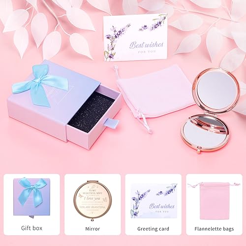 Miniatura 5 de Regalos para esposa de marido - Regalos para esposa con texto en inglés "I Love You", espejo compacto, regalos románticos para aniversario de