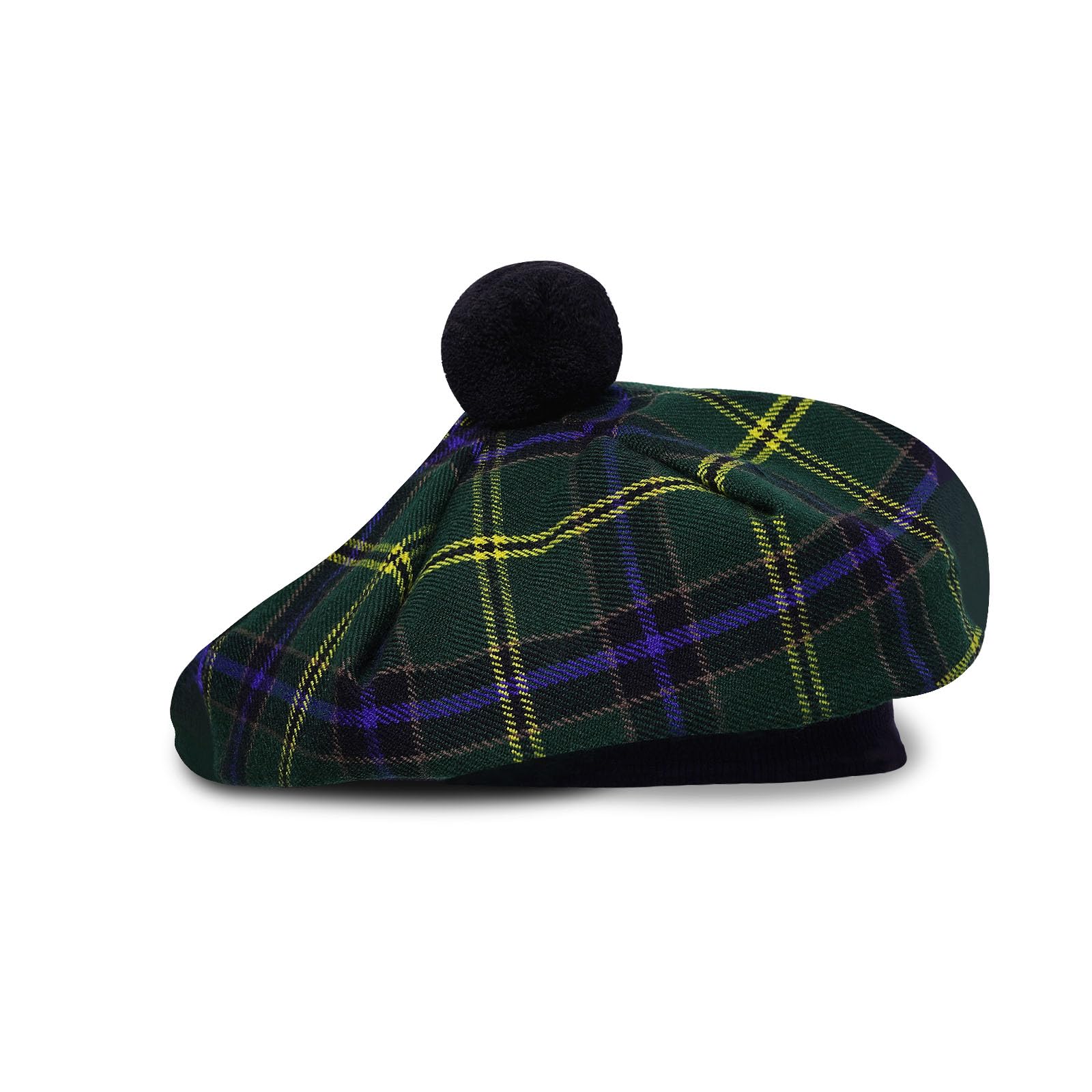 Scottish Tam O’ Shanter Hat Tartan Bonnet Pom Pom Wool Flat Cap One Size