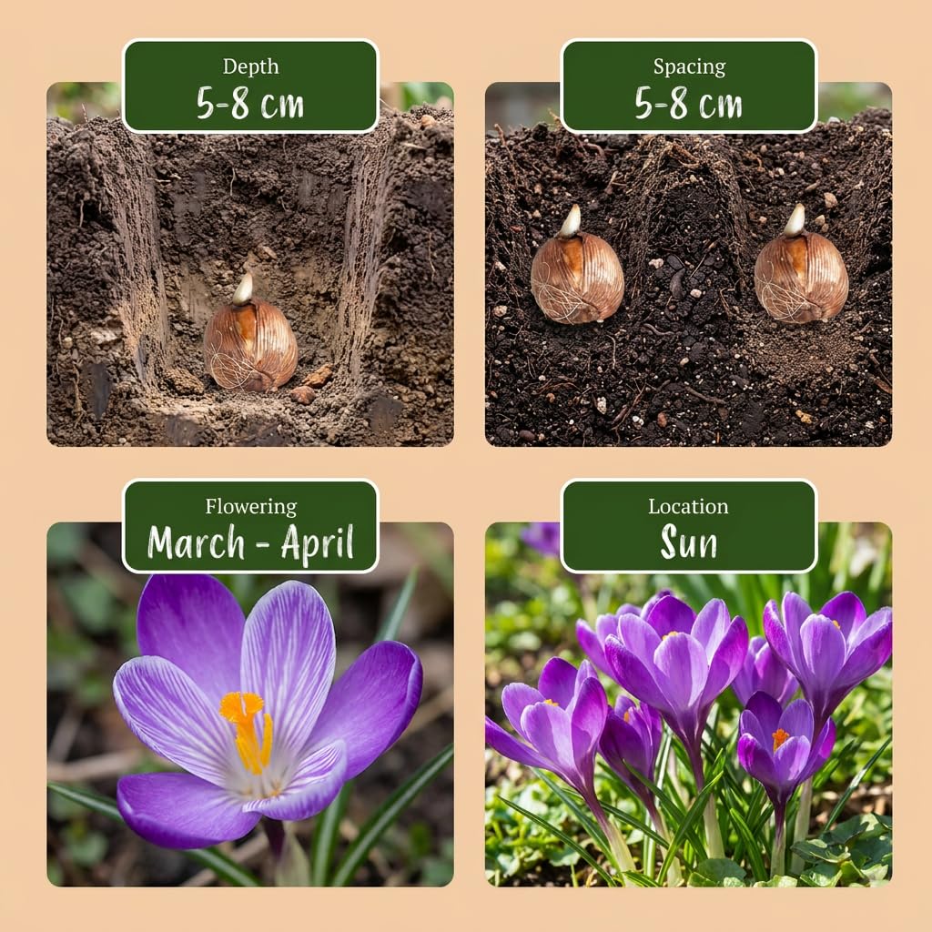 Green boutiQ - 200x Crocus Ruby Giant - Großblütiger Krokus - Lila - Verwilderungszwiebel - Zwiebelgröße 5/+