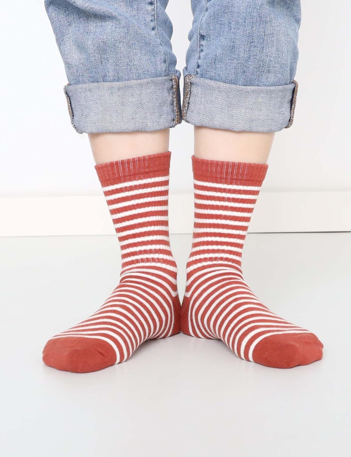 5 Pairs Retro Striped Crew Socks Cute Casual Quarter Socks for Women Girls - Image 6