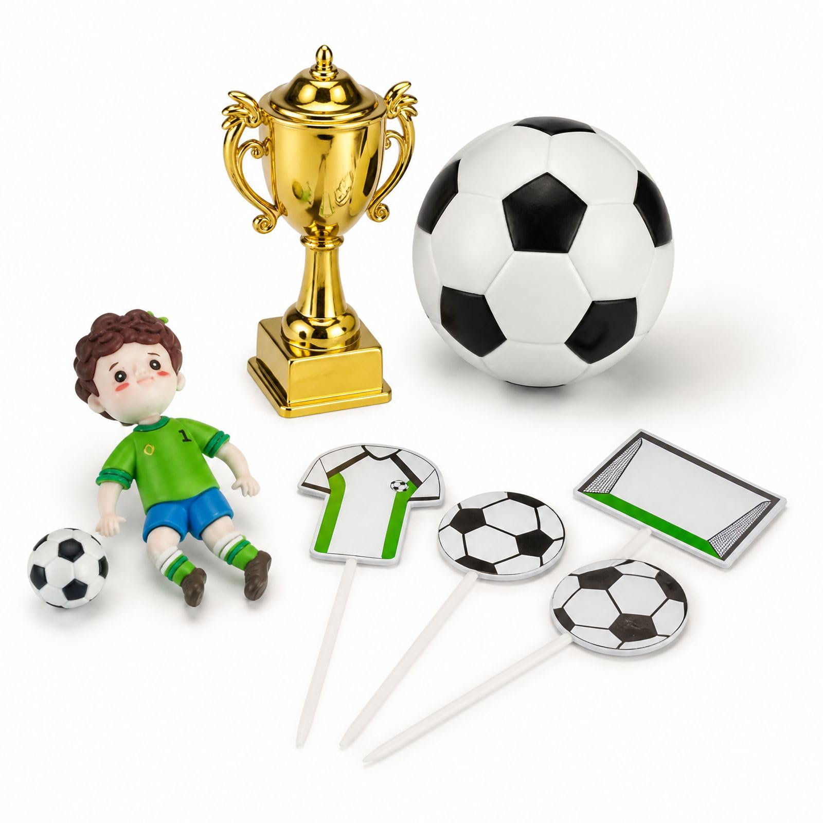 8PCS Football Cake Toppers Trophy & Ball for Party