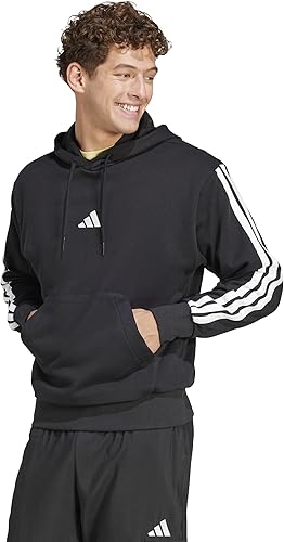 adidas Men's Essentials 3-Stripes French Terry Sportswear Hoodie, Black/White, Small/Tall