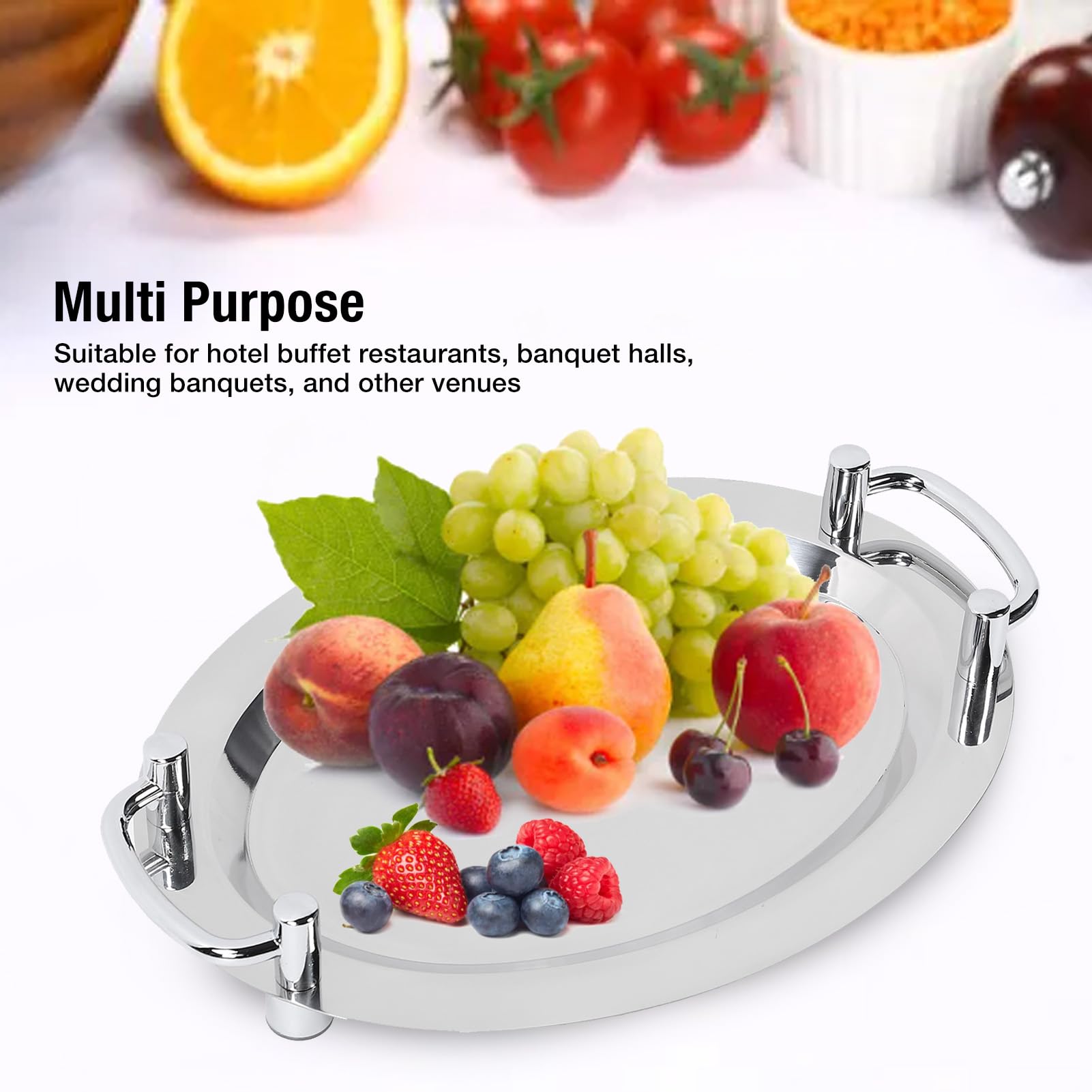 Plato de Buffet de Acero Inoxidable, Bandeja para Servir con Acabado de Espejo y Asa para Hoteles, Restaurantes, Banquetes, Recepciones de Bodas (Forma de Huevo (Longitud 39 cm/15,35