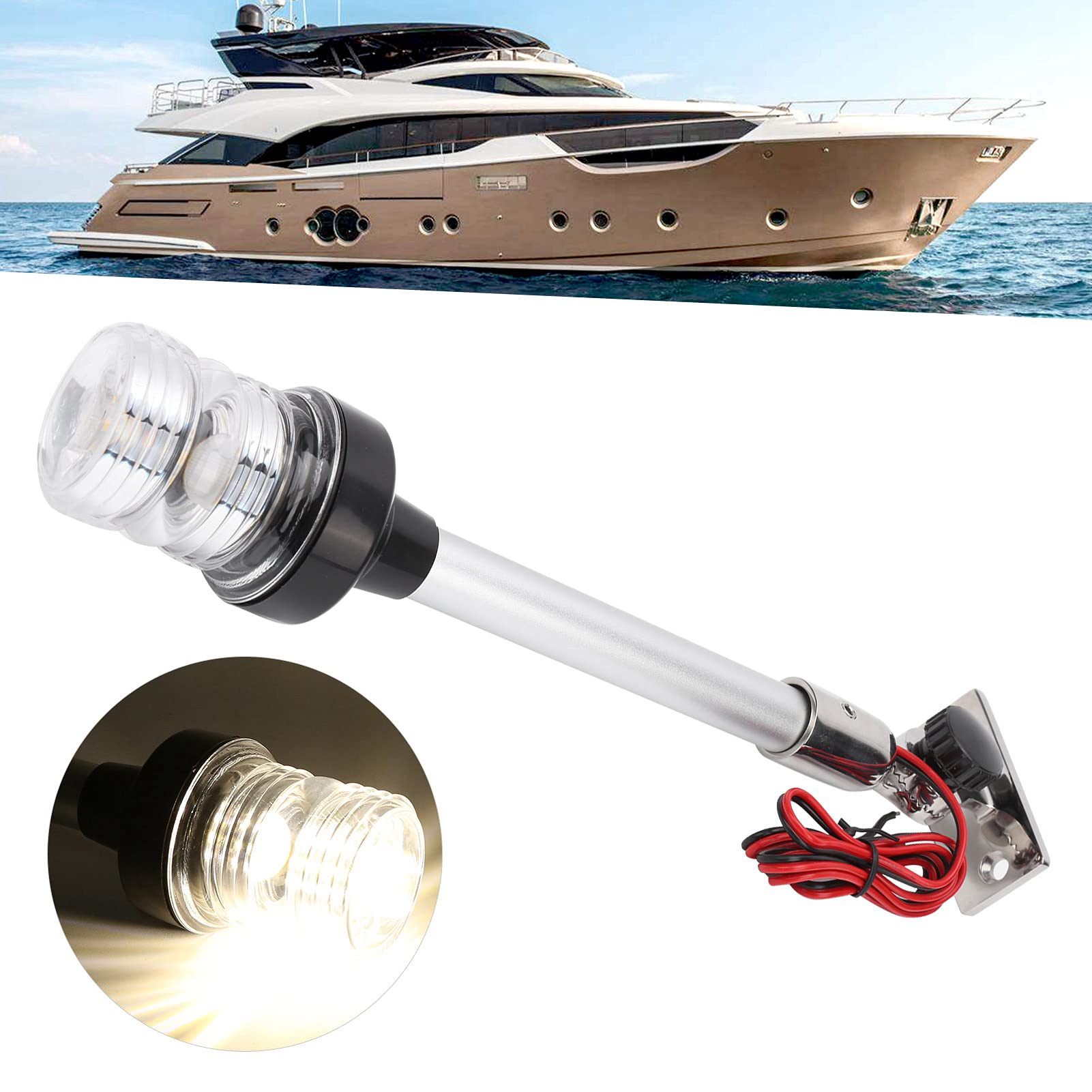 Akozon Lampada di Segnalazione a Vela Rotonda con Luce di Navigazione a LED per Yacht per Barche Marine Illuminazione a 360° a Tutto Tondo