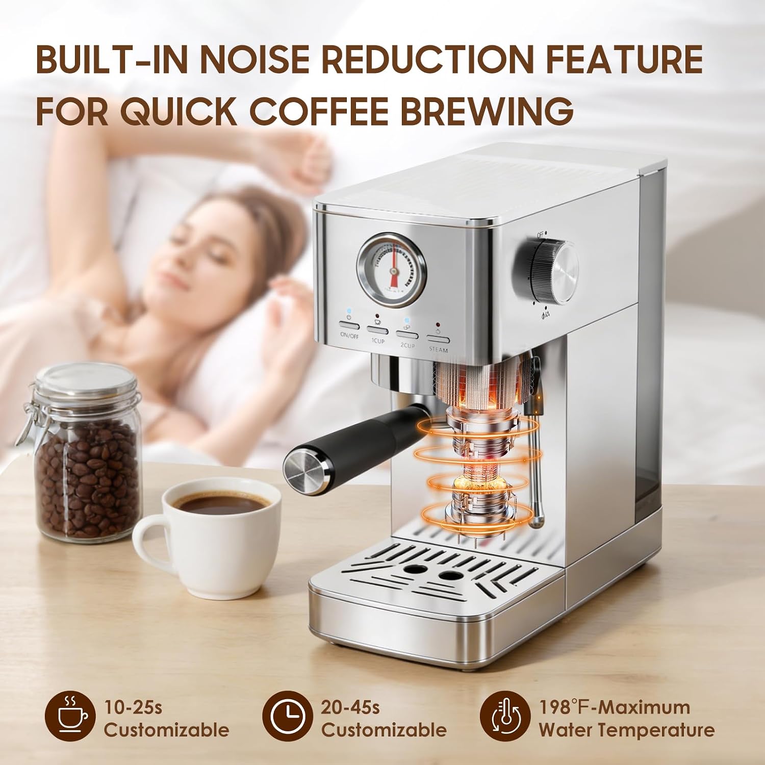Espresso Machine 20 Bar with Milk Frorther, Stainless Steel,Silver