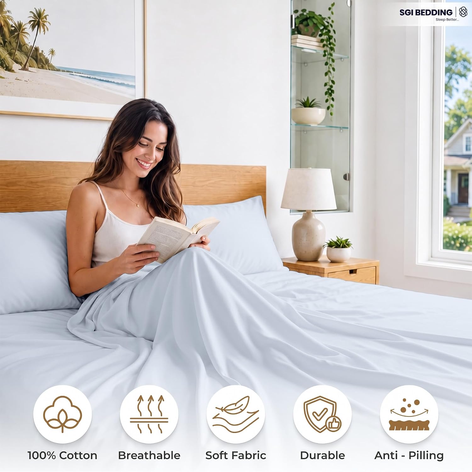 SGI bedding 100% Egyptian Cotton Sheets King Size – 600 Thread Count Sheets Set, Soft, Cooling, 15" Deep Pocket, Luxury Hotel Bedding, Breathable, Durable - Light Blue