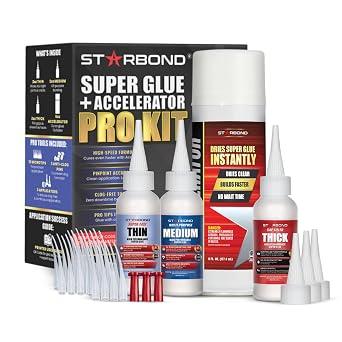 STARBOND CA Glue with Activator Kit Thin, Medium & Thick 2 oz Bottles with 6 oz Accelerator Premium Cyanoacrylate Super Glue Bundle for Woodworking, Woodturning, Hobby Models Crafts & 3D Printing