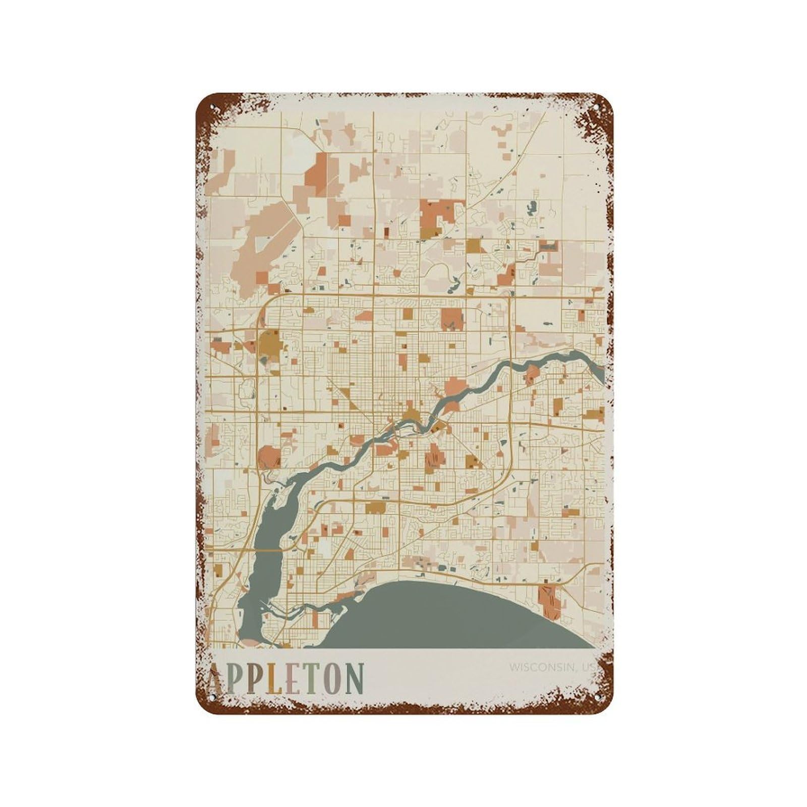 xiaoxiaoshen Appleton Map Wisconsin Travel Gift Boho (2) Wall Decor Art Metal Tin Poster Modern Home Decor Art Home Bar Shop Decorations Vintage Sign 30x20cm