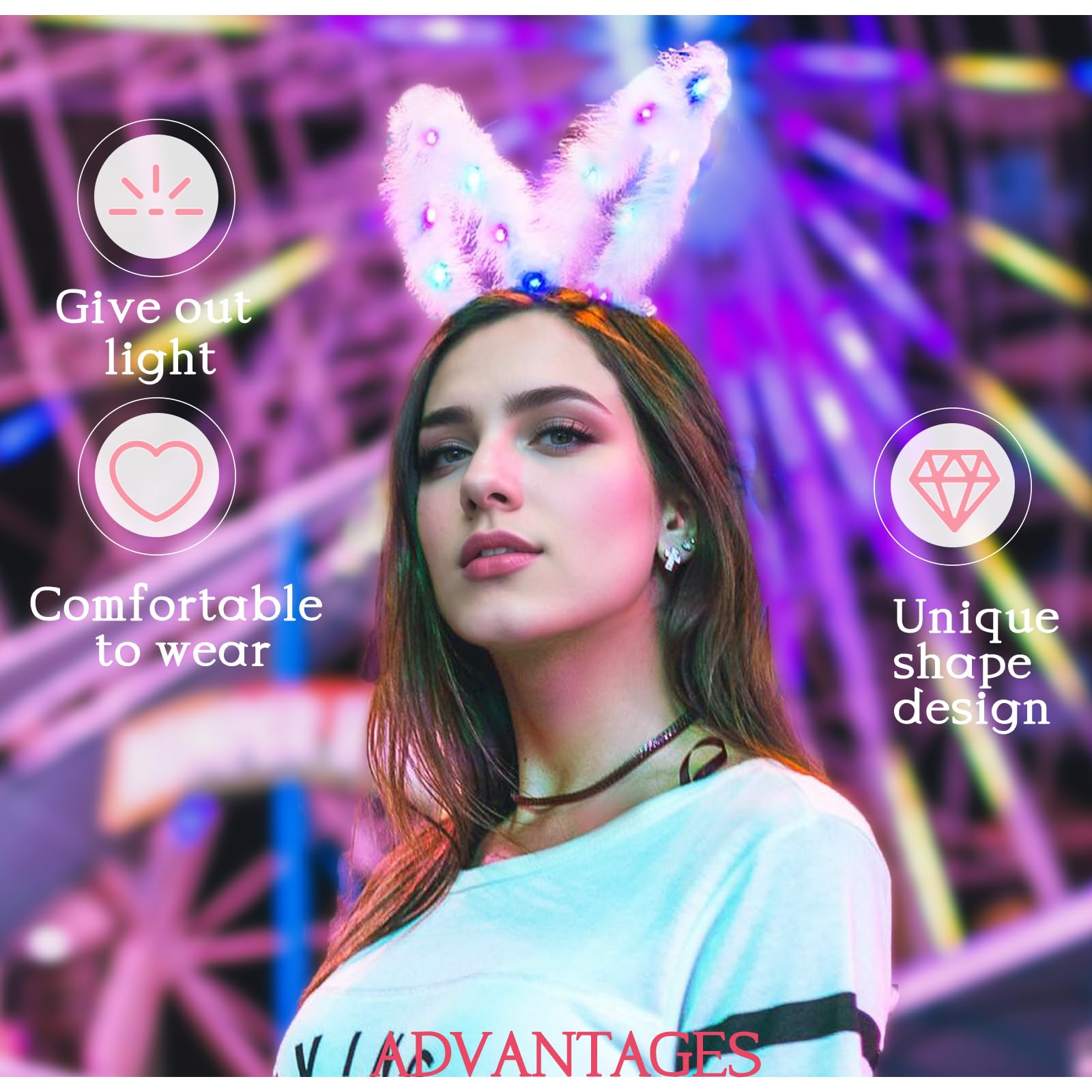 YBHOMINE Cute Light Up Furry Fox Cat Bunny Ears Headband, for Cosplay Costume Party Night Clubs, Raves, and Halloween: Bunnya