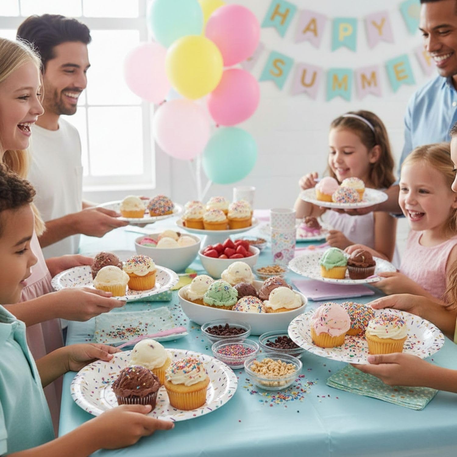 Fun Express Ice Cream Party Sprinkles Paper Dessert Plates - Multicolor Disposable Plates for Birthday Bridal Baby Shower Wedding New Year Christmas Events - Birthday Theme Party Supplies - 8 Pieces