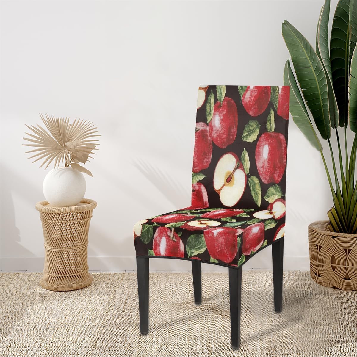 Stretch Chair Covers Set of 4 Watercolor Apples Fruit Pattern Chair Covers for Dining Room Elastic Parsons Chairs Slipcover Protector for Hotel Party Home Decor