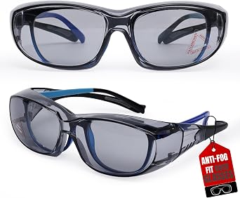 BISON LIFE PrimeX Anti-Fog Safety Glasses with Side Shields, UV Protection Adjustable Temple Wraparound Goggles