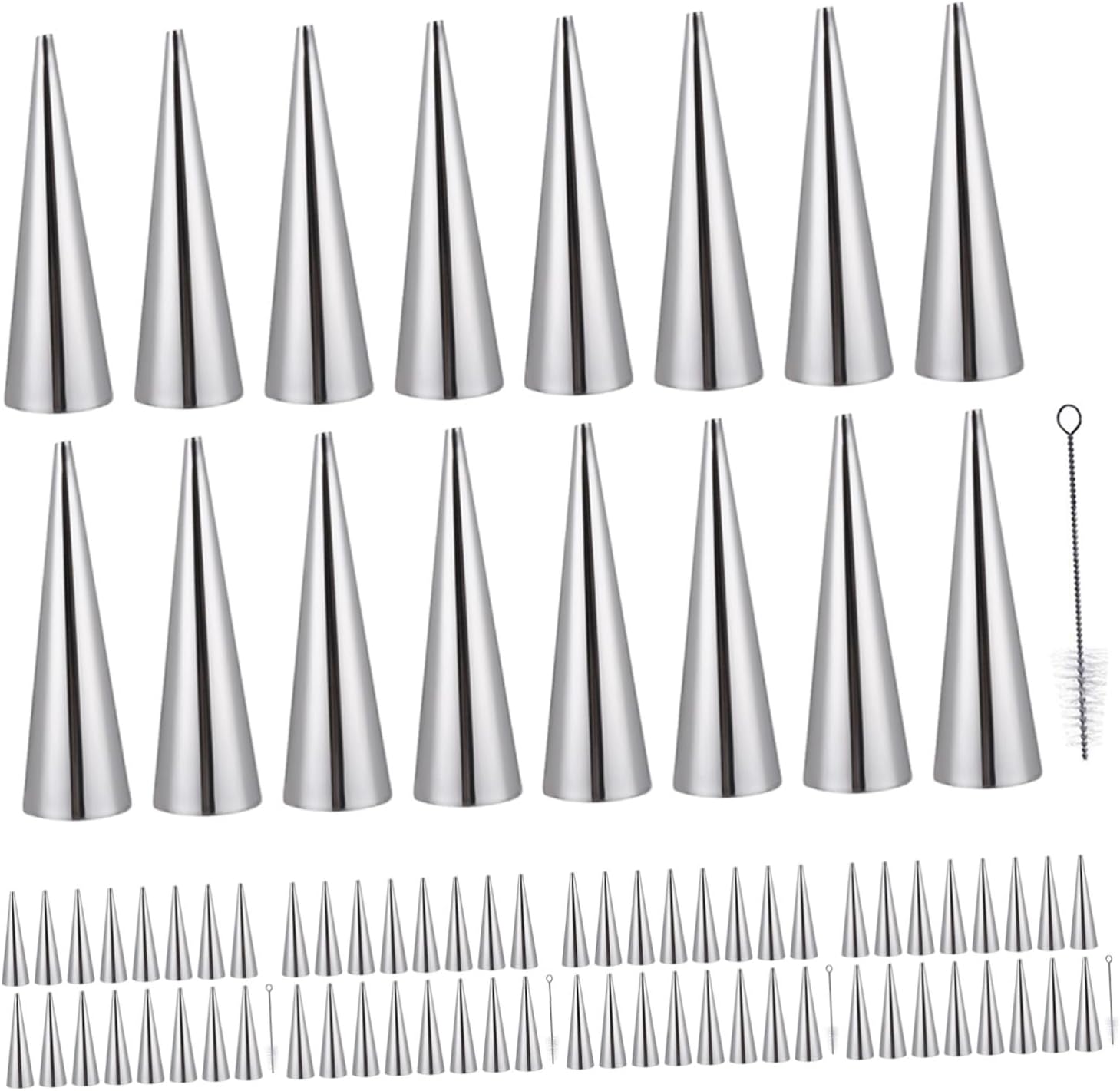 SECFOU 85pcs Stainless Steel Croissant Mold and Cannoli Tubes Set with Cone Shape Pastry Molds and Cleaning Brushes for Baking Buttercream Horns