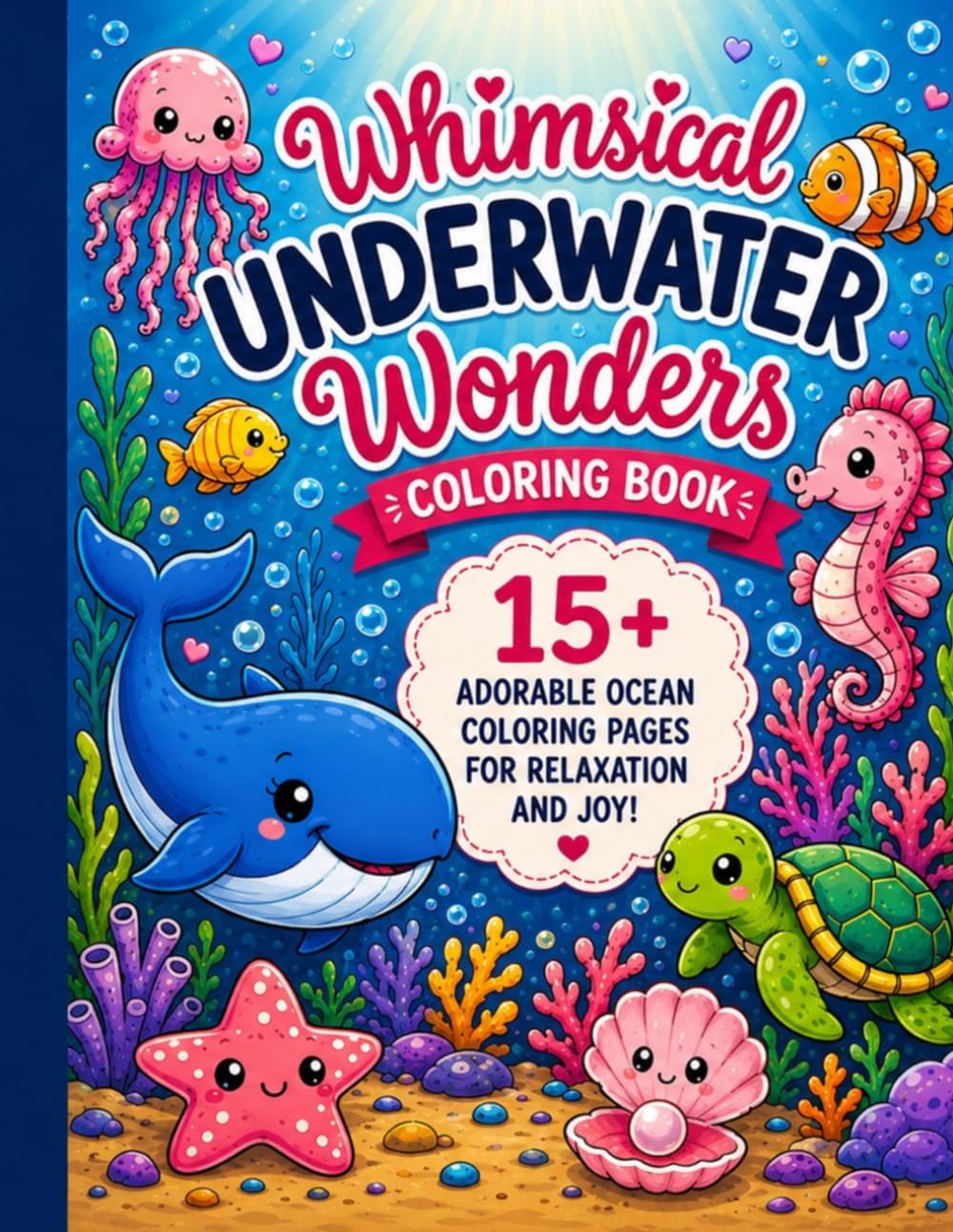 Whimsical Underwater Wonders Coloring Book: 15+ Adorable Ocean Coloring Pages for Relaxation and Joy