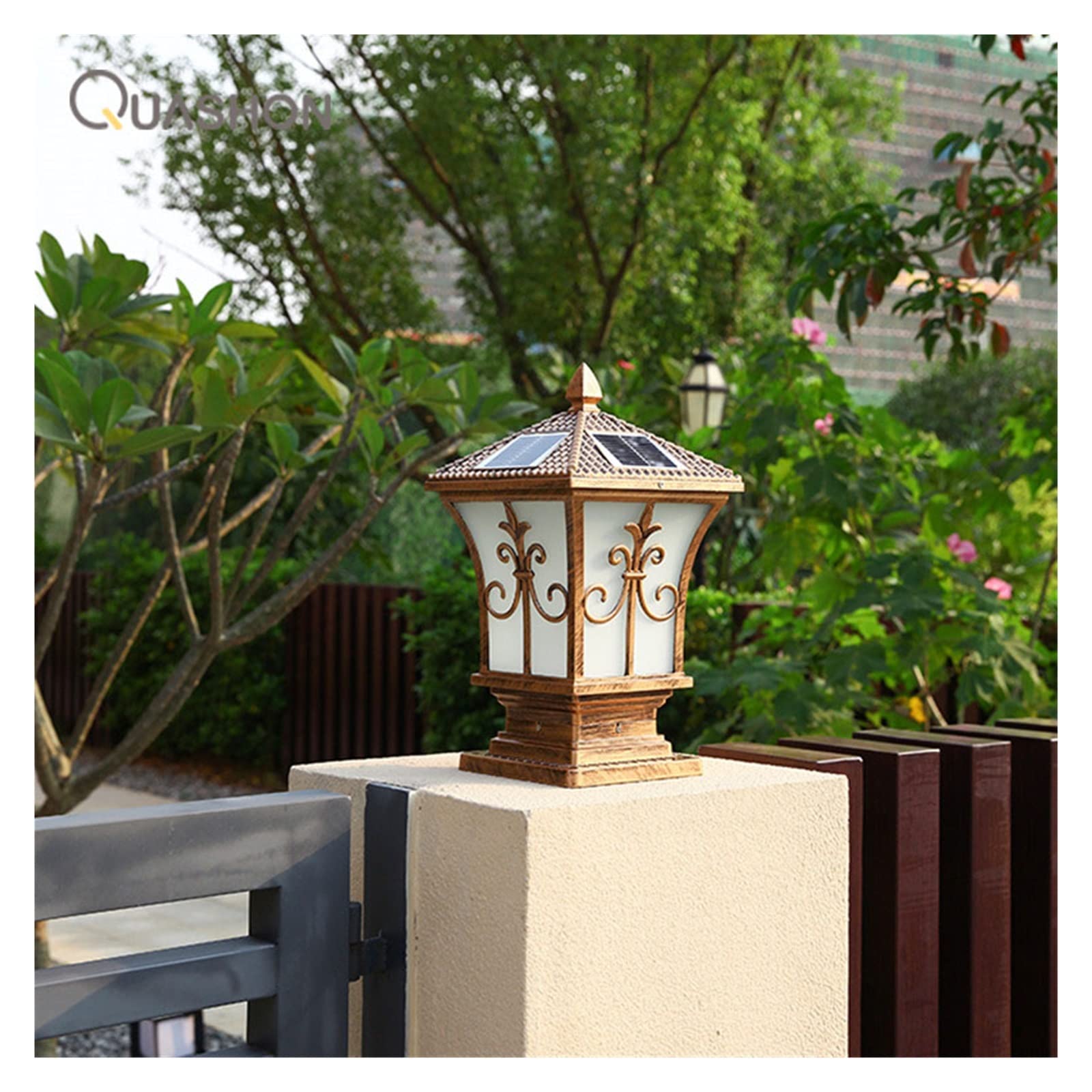 XANAYXWJ Panel Solar al Aire Libre Columna Pilar Luz LED Decoración de jardín Focos solares Lámpara de Calle Aplique de Pared Impermeable Lámparas Luz Solar (Rojo Dorado, L)