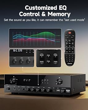 Donner Stereo Audio Amplifier, 600W Peak 2 Channel Receiver with Bluetooth 5.3, Phono, Optical, Coaxial, USB, FM, 2 Mic-in, Aux, RCA Input for Home, Karaoke, Theater Speakers, MAMP2