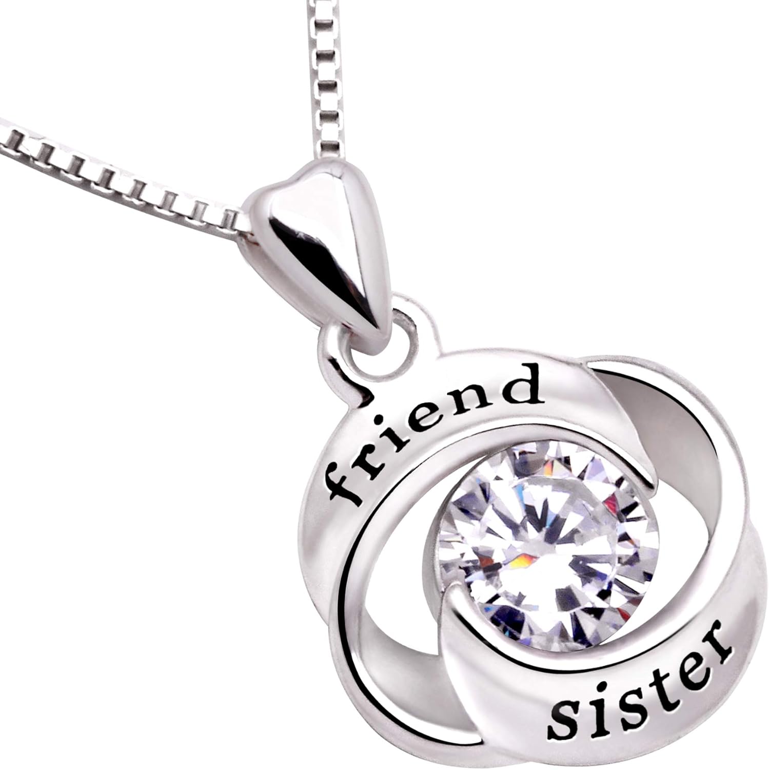 ALOV Jewelry Sterling Silver friend and sister Love Heart Cubic Zirconia Pendant Necklace - Image 2