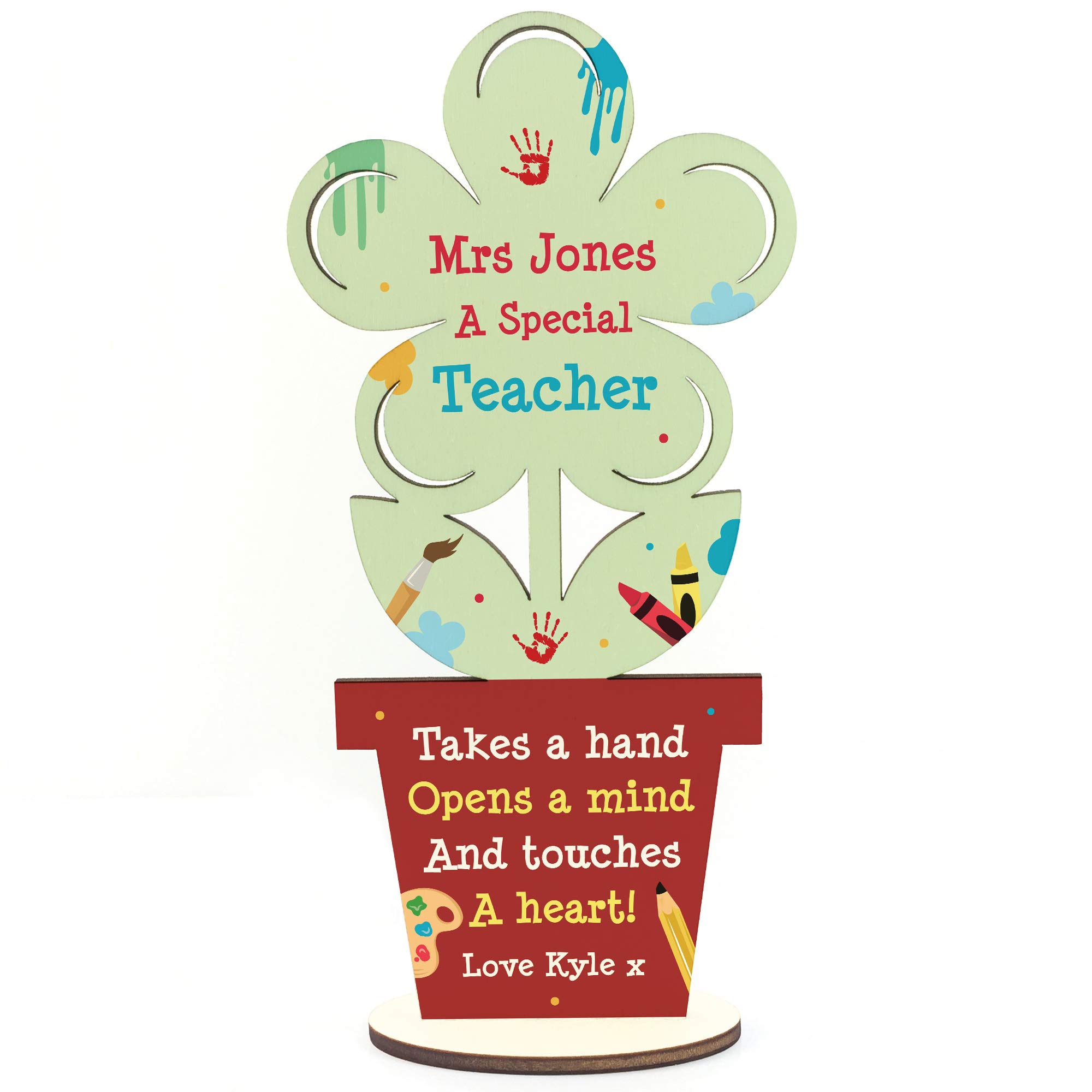 RED OCEAN Personalised Best Teacher Gift Thank You Wooden Flower Leaving Assistant TA
