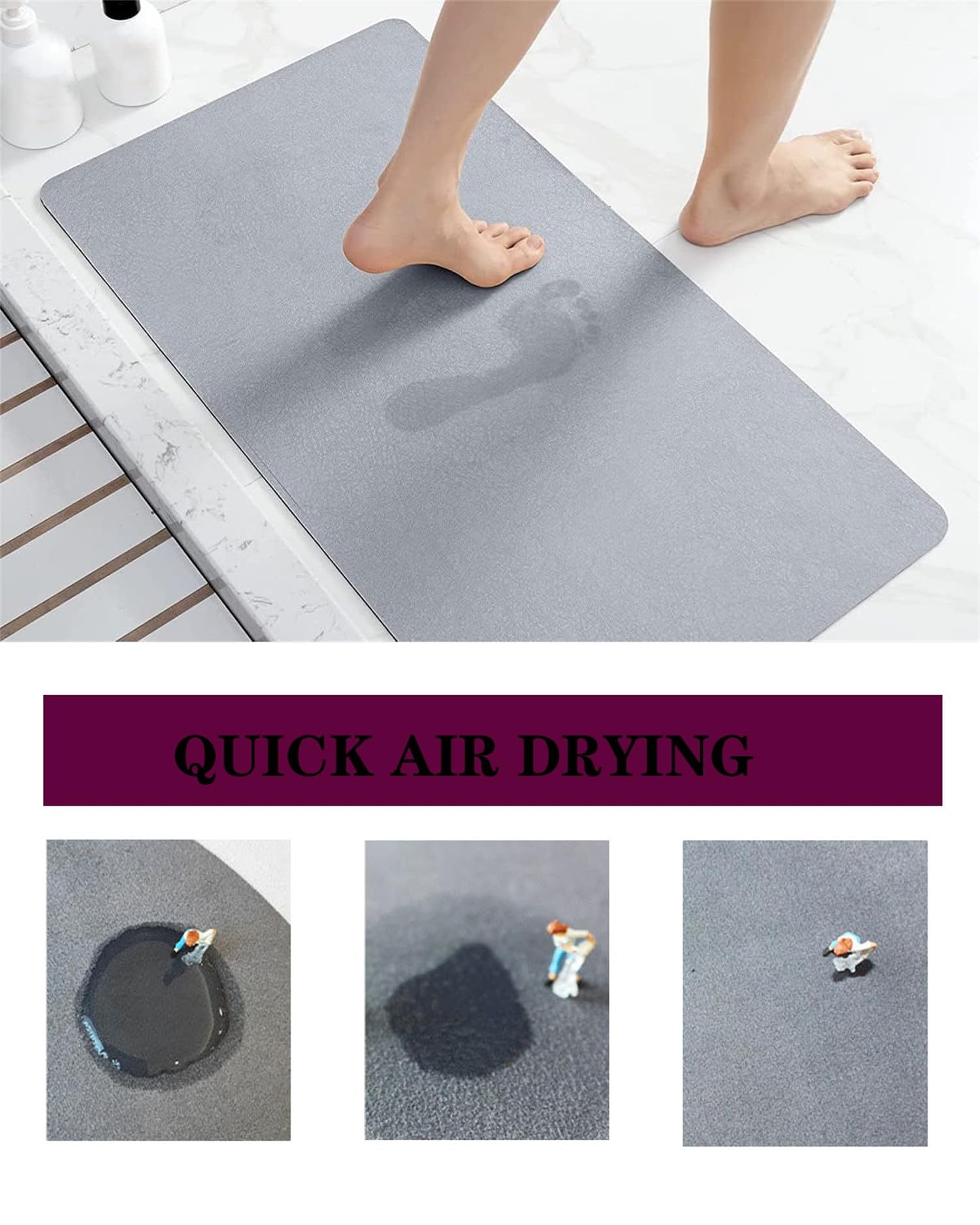 Alfombrilla Baño, Alfombrilla Baño Antideslizante, Alfombrilla Baño Diatomita Secado RáPido. Tapete Casa de Baño Absorbente, Apto para Baño, Cocina Alfombra de Piedra para Baño Campana 60x90cm