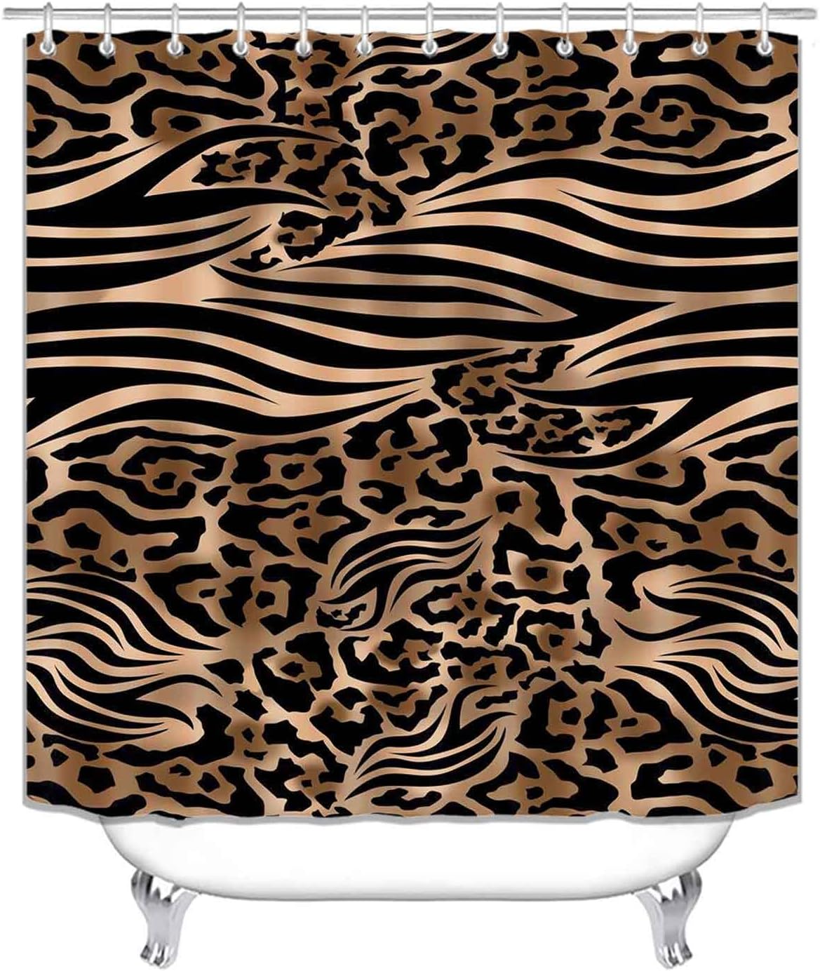 4PCS Brown Leopard Print Shower Curtain Set, Waterproof Fabric Shower Curtain, Non-Slip Bath Mat Bathroom Rugs, Sexy Cheetah Print Zebra Safari Wildlife African Wild Animal Skin Bathroom Decor
