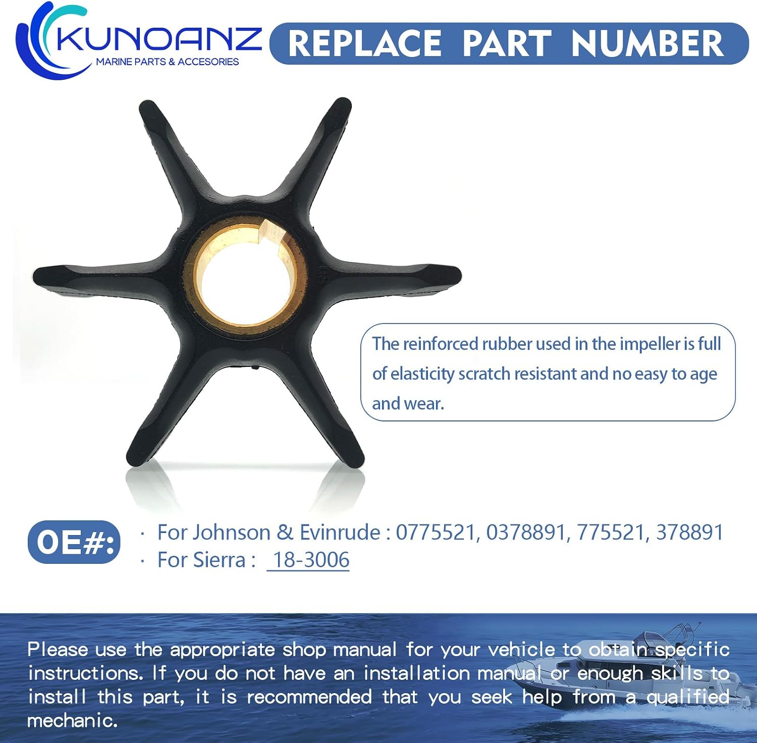 0775521 0378891 18-3006 Water Pump Impeller For Evinrude Johnson 25 28 30 33 35 40 HP Outboard Sierra 775521 378891 25HP 28HP 30HP 33HP 35HP 40HP