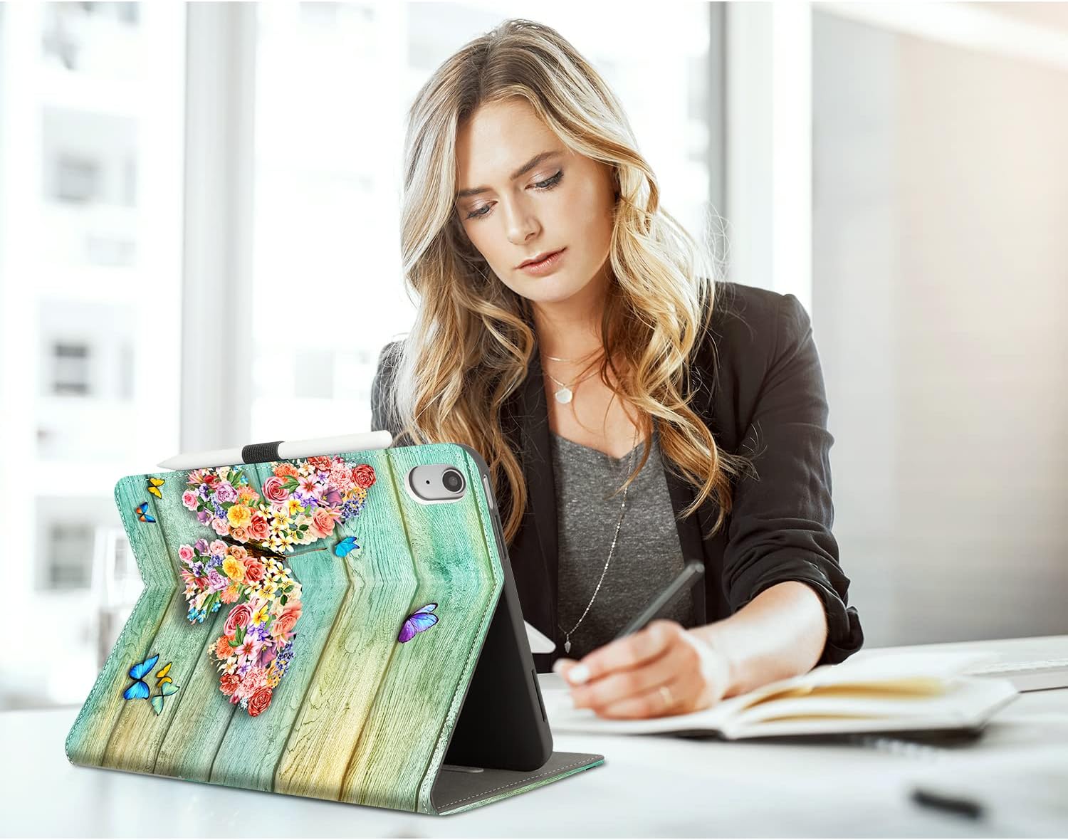 Vimorco Case for iPad (A16) 11th Generation 11 Inch 2025,for iPad 11th/10th Generation Case with Pencil Holder/Hand Strap/Pocket, Adjustable Angle for iPadCover 11th/10th Gen, Butterfly Flower