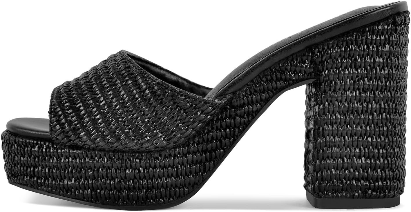 Heeled Platform Sandals for Women 2025 Chunky Espadrille Wedge Summer Beach Sandals Straw Slip On Shoes - Image 2