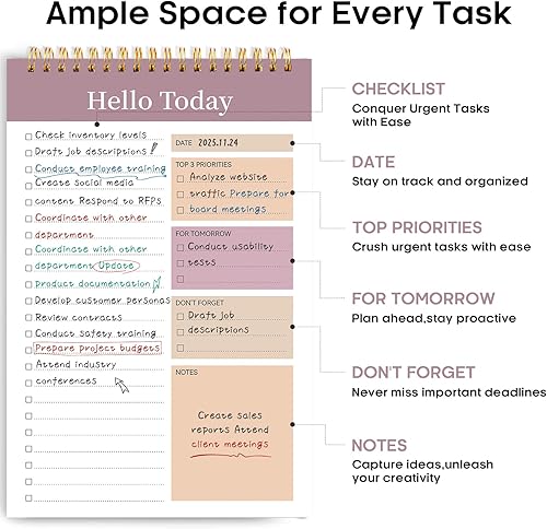 Miniatura 186 de Taja Bloc de notas de lista de tareas pendientes para el trabajo con 52 hojas, 9.8 x 6.5 pulgadas, planificador diario sin fecha, perfecto