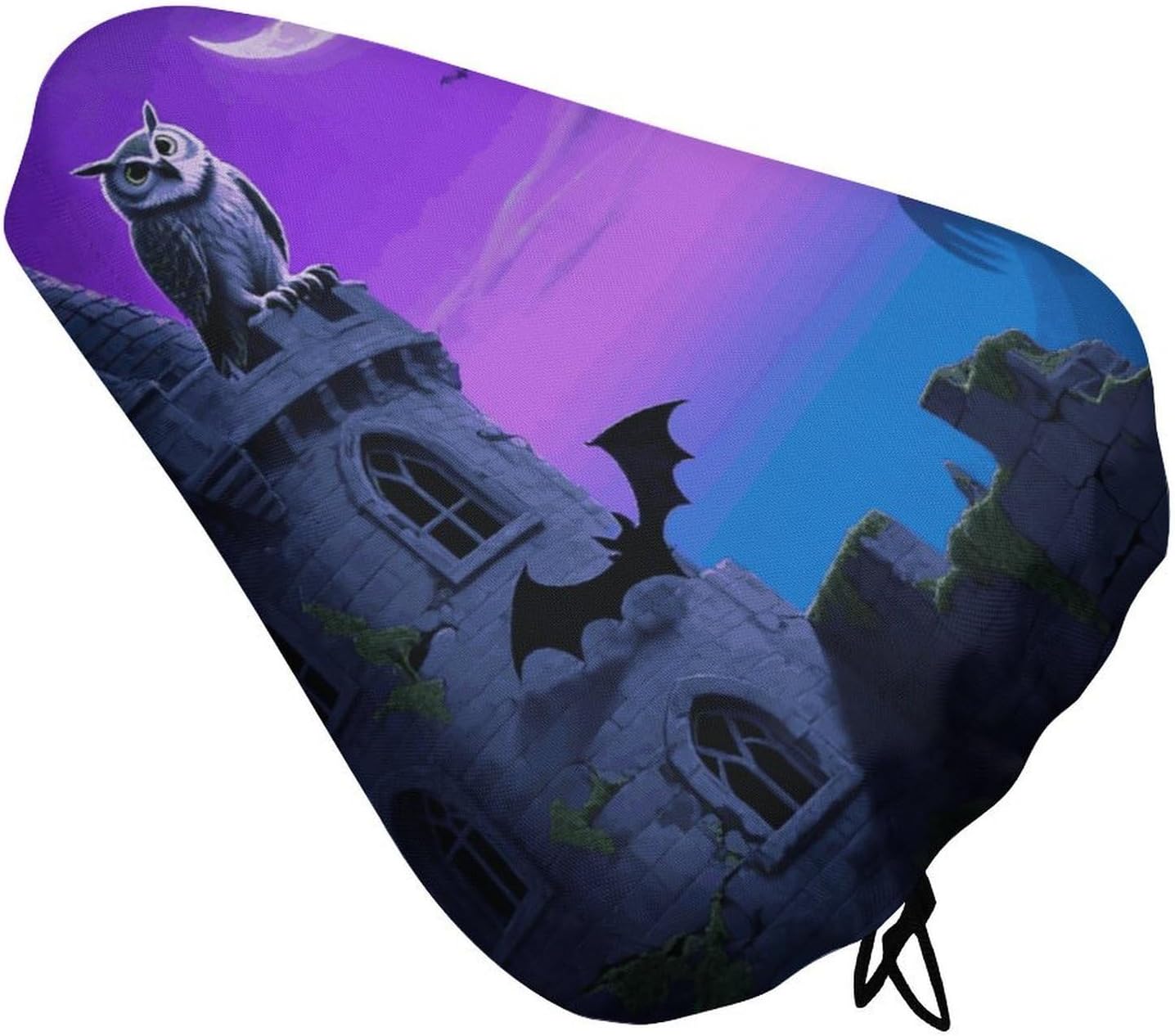 Waterproof Bike Seat Cover with Drawstring -Halloween Castle Purple Sky Universal Exercise Bike Seat Cushion for Men & Women, Comfortable Non-Slip Bicycle Saddle Cover for Road/Mountain Bikes