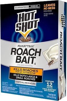 Hot Shot MaxAttrax Roach Bait 12 Count, Child-Resistant Bait Stations Pack of 1