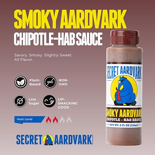 Miniatura 3 de Secret Aardvark Salsa picante ahumada de chipotle  Pimientos chipotle y habaneros asados, salsa picante suave, sin OMG, baja en azúcar, baja en