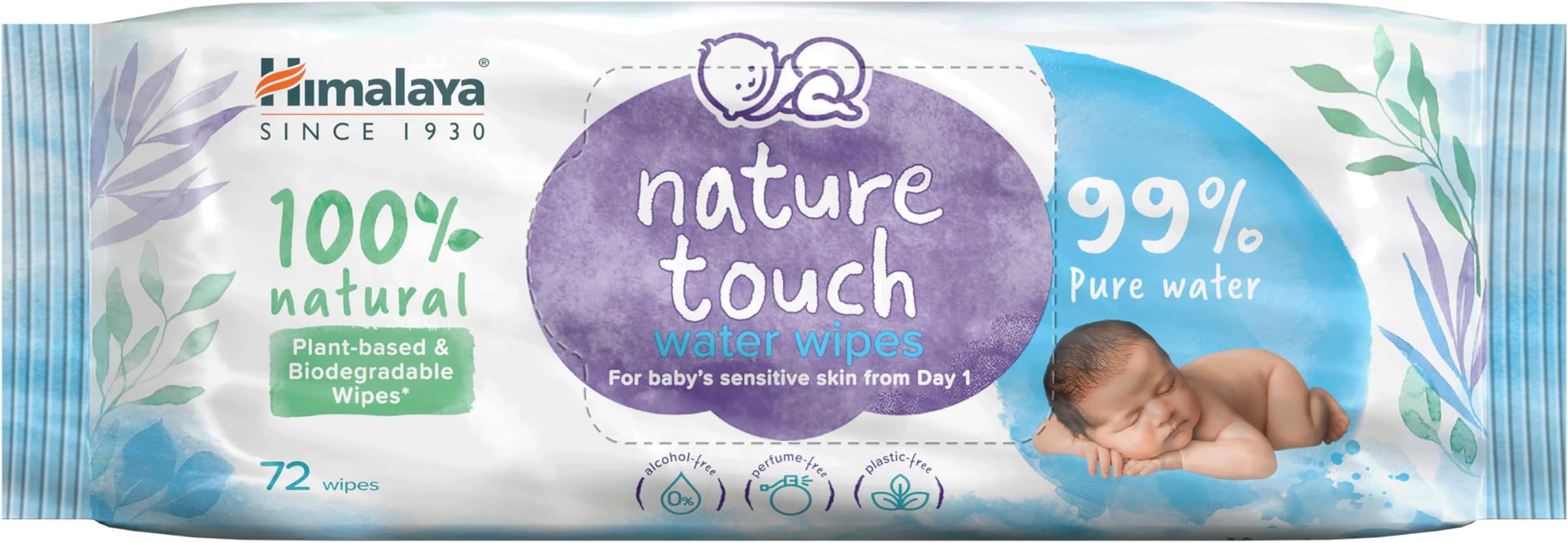 Nature Touch Water Baby Wipes |72 Wipes - Pack of 1| 99% Pure Water | 100% Plant-Based Biodegradable Wipes | Organic Coconut Oil | for Sensitive Skin from Day 1 |Unscented