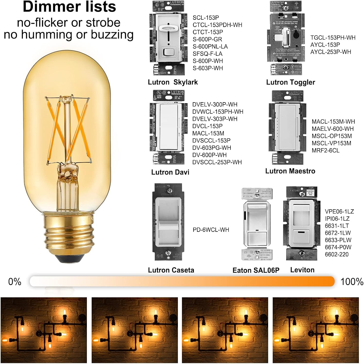 LiteHistory Bundle of Tubular T14 T45 LED Bulb and T10 led Bulb 6w led Bulb Equal 60 Watt Light Bulb Warm White 2200K Amber Edison Bulb AC120V 450lm for Rustic Pendant,Industrial Wall sconces