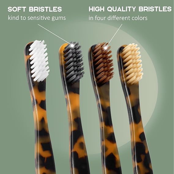 Isshah Plant-Based Cellulose Acetate Toothbrushes - 8 Pack - Tortoise
