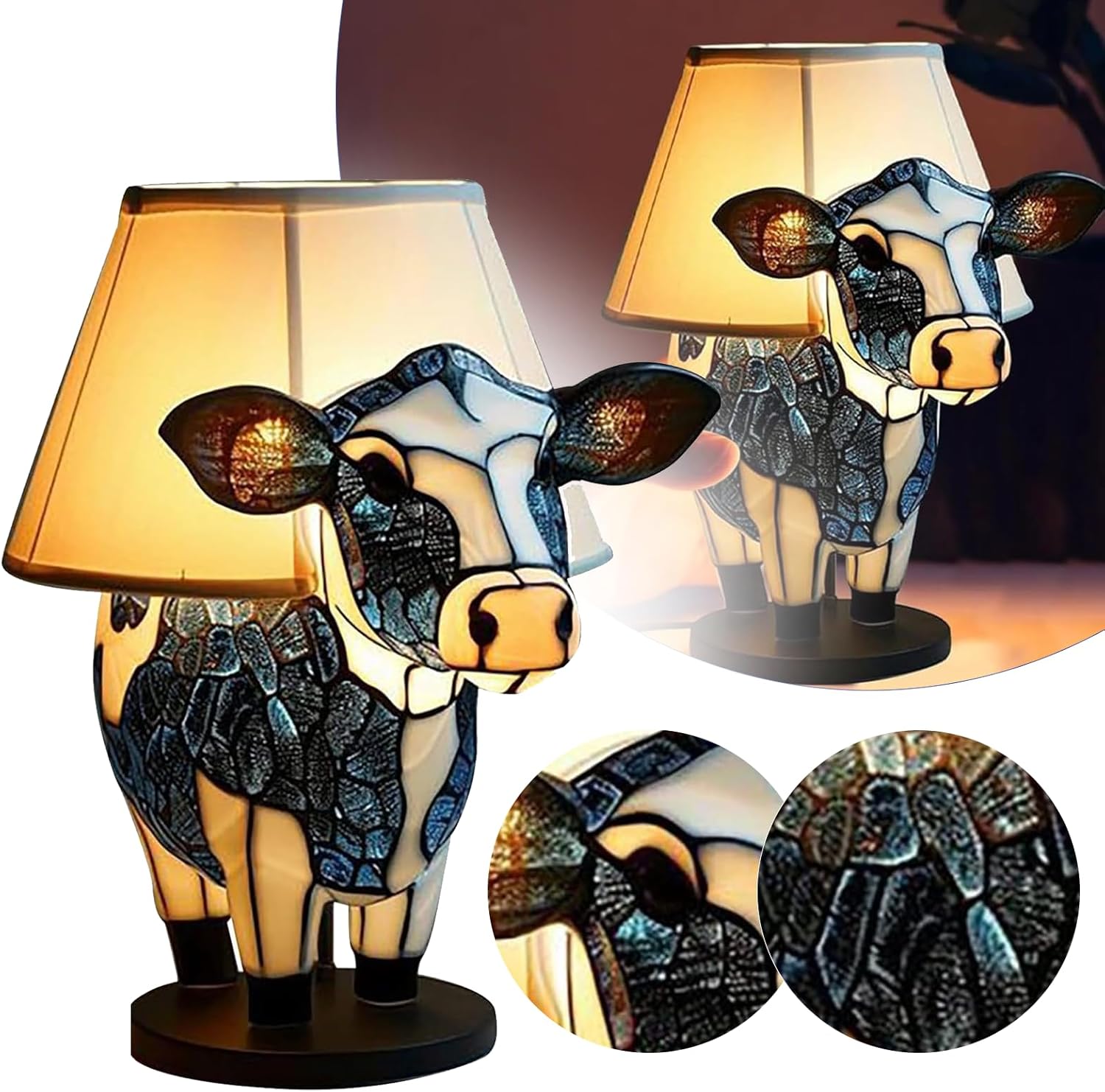 AENEY Cow Table Lamp, Highland Cow Resin Lamps, Vintage Cow Shape USB