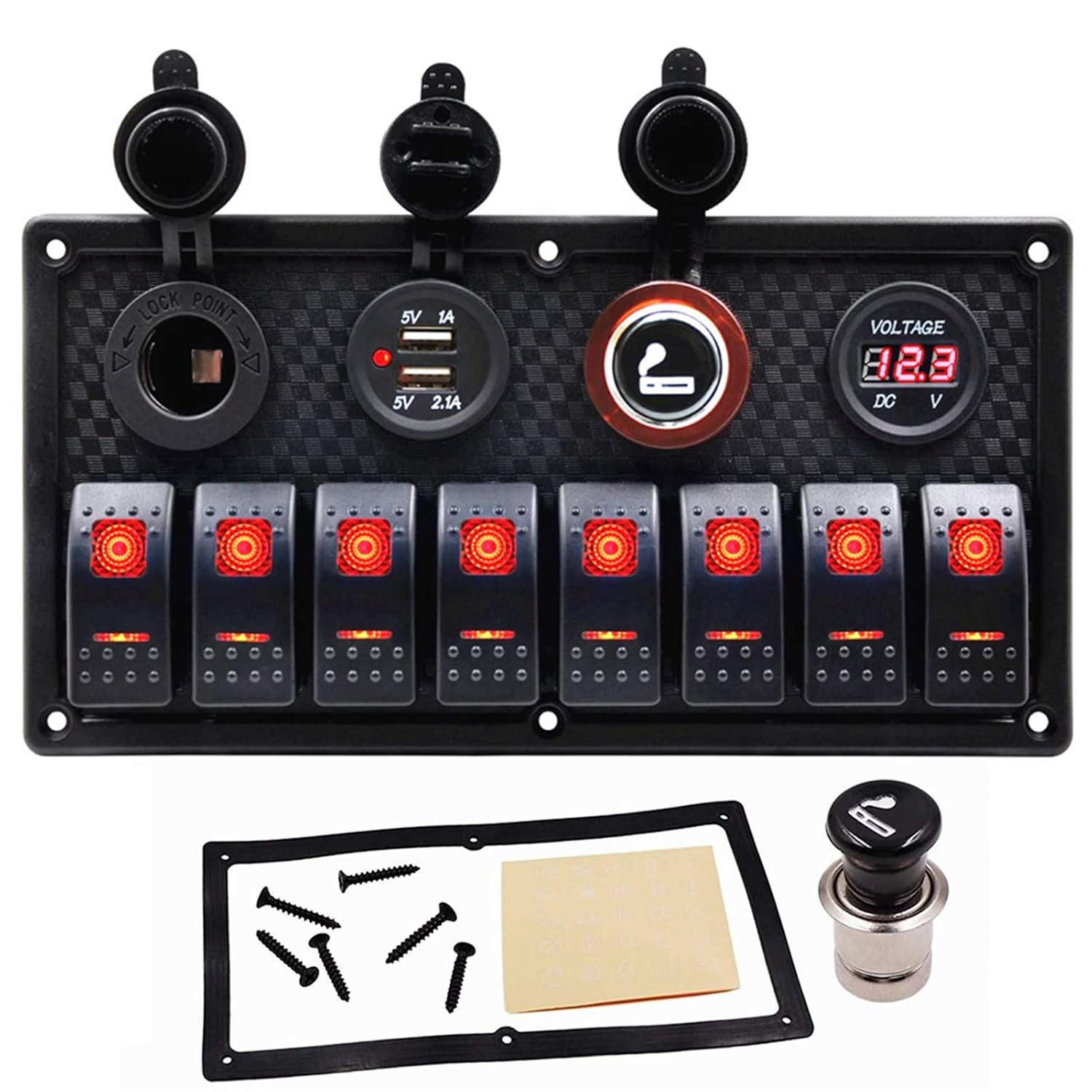 8 Gang Rocker Switch Panel for Boat Marine Switch Panel Waterproof Aluminum Switch Panel 12V with Circuit Breaker 3.1A USB Charger Voltmeter Marine Toggle Switches ON/Off for Car Truck Blue LED : Sports & Outdoors