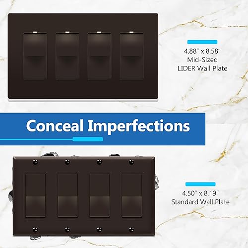 Miniatura 500 de LIDER - Cubierta decorativa de interruptor doble con acabado mate, placa de pared sin tornillos, tamaño mediano, 2 bandas, 4.88 x 4.92 pulgadas